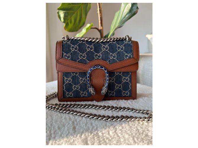 Gucci Dionysus Borsa Piccola in Denim GG Supreme e Pelle Marrone - vista 12
