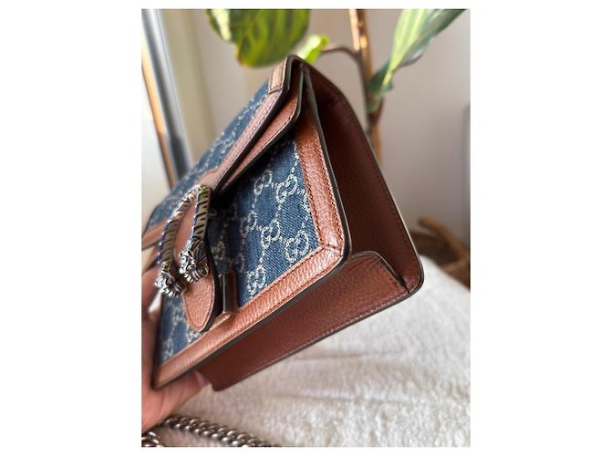 Gucci Dionysus Borsa Piccola in Denim GG Supreme e Pelle Marrone - vista 13