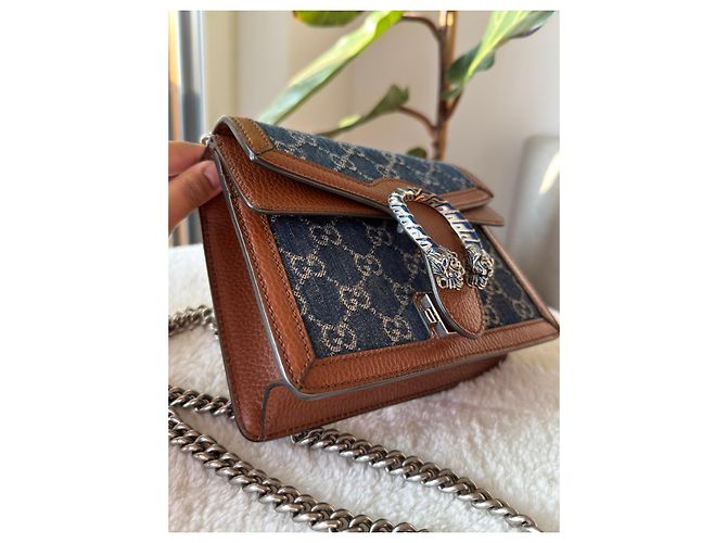 Gucci Dionysus Borsa Piccola in Denim GG Supreme e Pelle Marrone - vista 14
