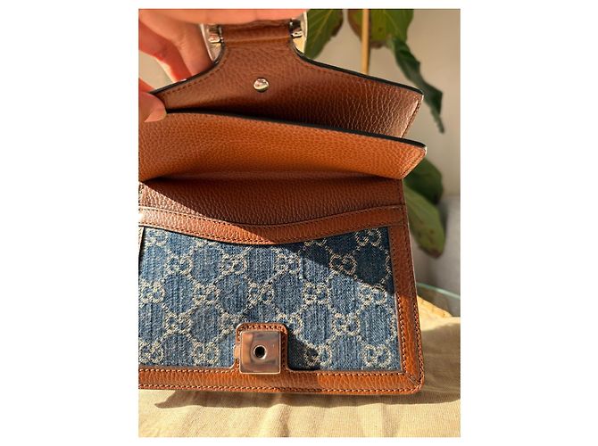 Gucci Dionysus Borsa Piccola in Denim GG Supreme e Pelle Marrone - vista 5