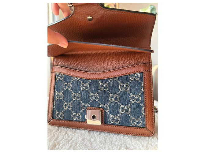Gucci Dionysus Borsa Piccola in Denim GG Supreme e Pelle Marrone - vista 6