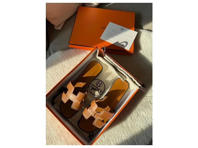Hermès Oran Lederpantoletten Tan - Ansicht 2