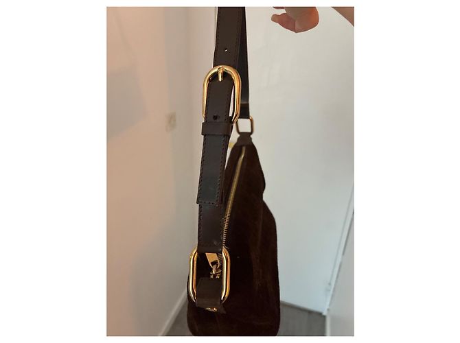 CÉLINE Borsa Hobo C Macadam Camoscio Marrone - vista 7