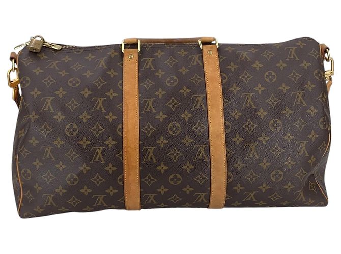 Louis Vuitton Borsa da viaggio Keepall Bandouliere 50 in canvas Monogram marrone - vista 3