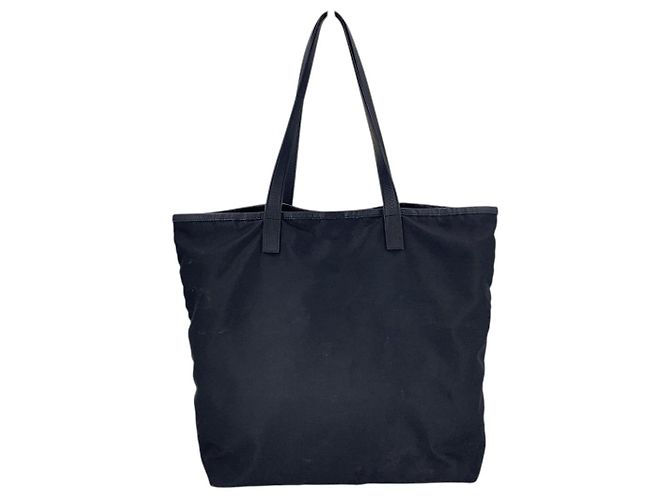 Prada Black Nylon Tote Shopper Bag mit Lederbesatz und silberner Hardware - Ansicht 3