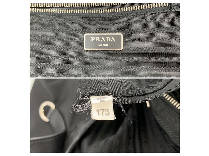 Prada Black Nylon Tote Shopper Bag mit Lederbesatz und silberner Hardware - Ansicht 6