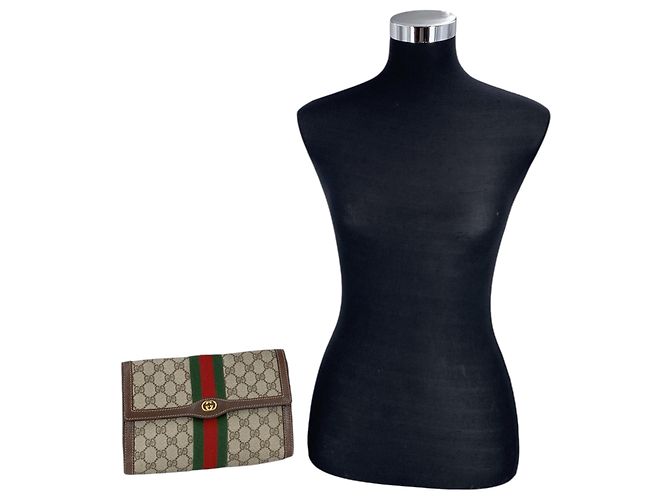 Gucci Borsa a pochette Vintage Brown Canvas Ophidia Web Stripe Parfums 20 - vista 2