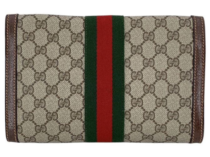 Gucci Borsa a pochette Vintage Brown Canvas Ophidia Web Stripe Parfums 20 - vista 3