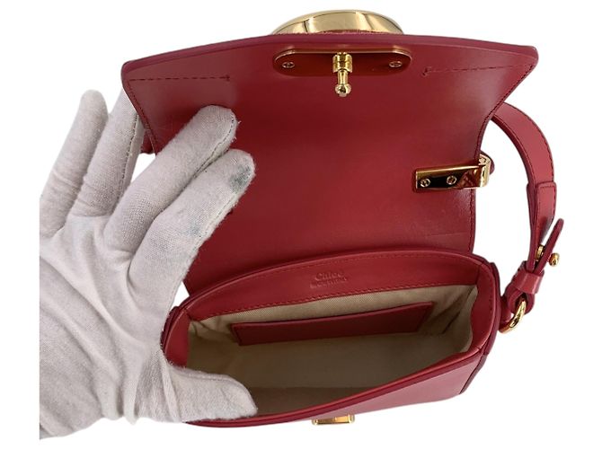 Chloé Mini mala crossbody de pega C em pele e camurça Raspberry Pink - vista 5