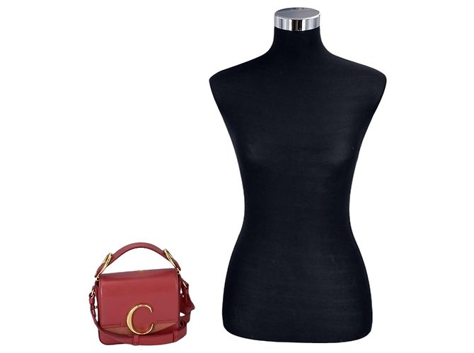 Chloé Mini mala crossbody de pega C em pele e camurça Raspberry Pink - vista 7