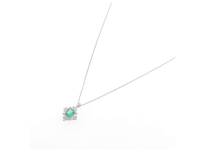 Autre Marque Platin-Diamant-Smaragd-Halskette - Ansicht 2