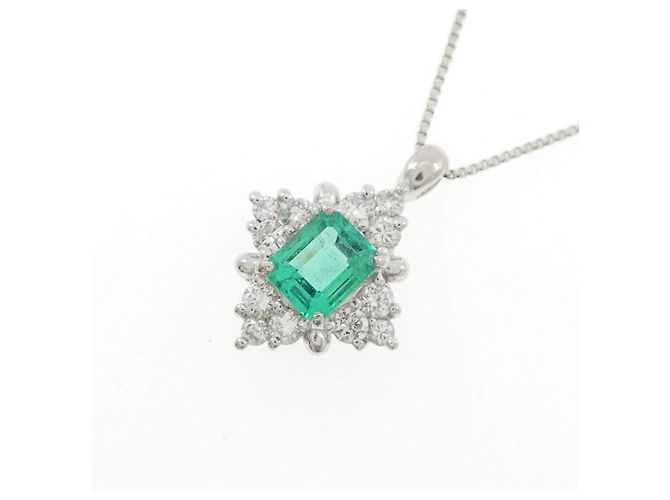 Autre Marque Platin-Diamant-Smaragd-Halskette - Ansicht 3
