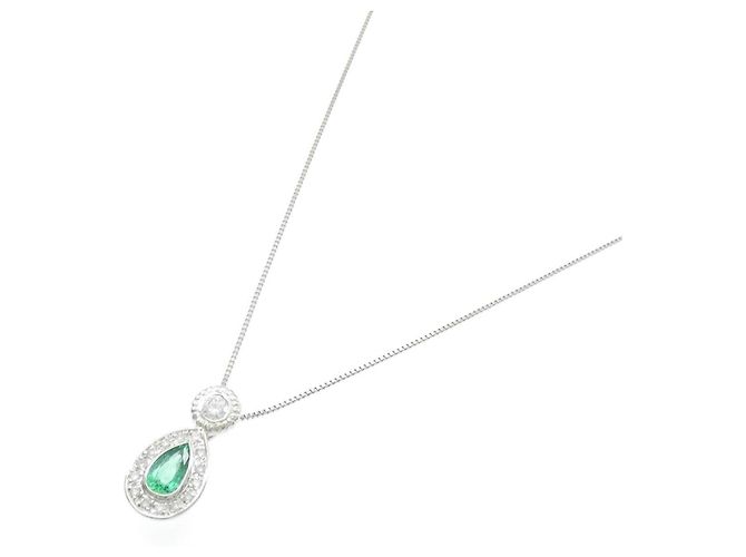 Autre Marque Collana in Platino PT900 PT850 Smeraldo e Diamante - vista 2