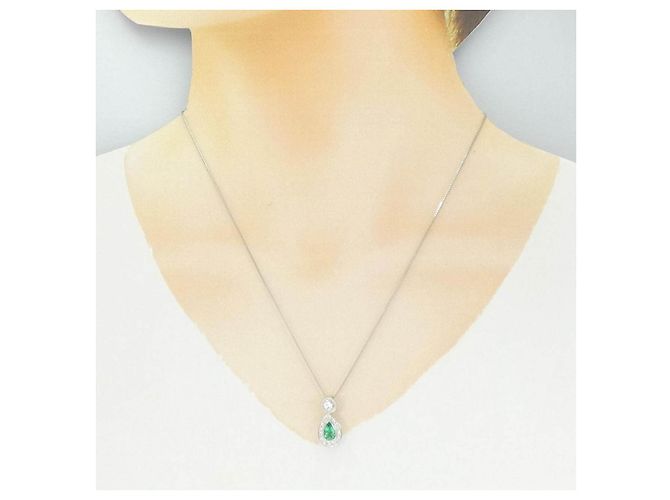 Autre Marque Collana in Platino PT900 PT850 Smeraldo e Diamante - vista 6