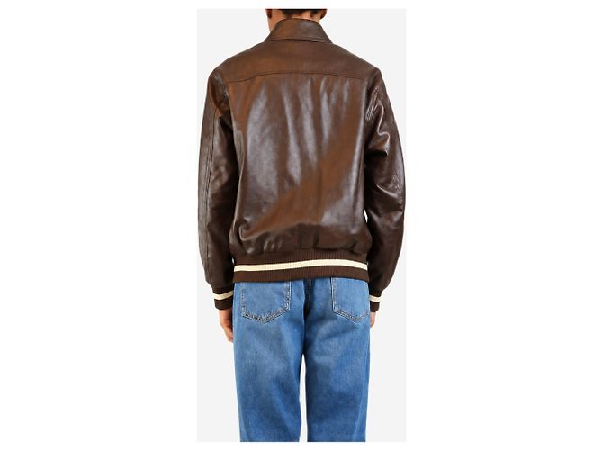 Céline Chocolate brown leather varsity jacket - size UK 8 - view 2