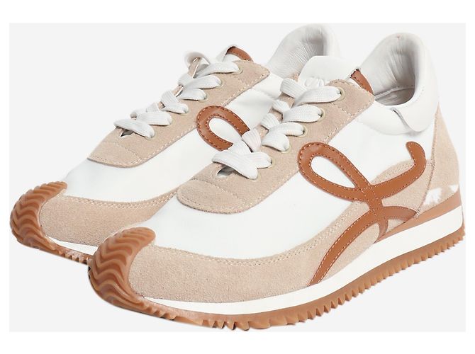 Loewe Baskets Flow Runner en nylon et daim blanc et beige - taille EU 37 - vue 2