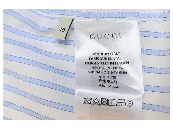 Gucci Camicia a righe blu e bianche con colletto ricamato - size UK 8 - vista 3