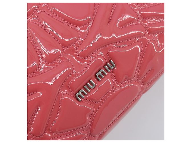 Miu Miu Sac à épaule à chaîne Cuir verni Rose Argent - vue 17