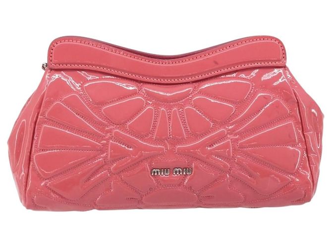 Miu Miu Sac à épaule à chaîne Cuir verni Rose Argent - vue 2