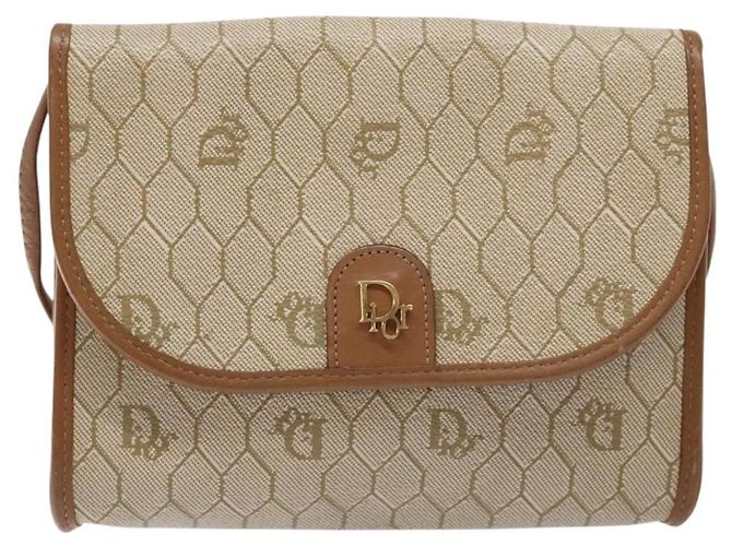 Christian Dior Sac à épaule en toile nid d'abeille PVC Beige Or - vue 13