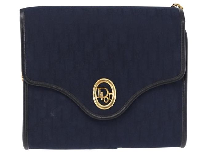 Christian Dior Trotter Canvas Chain Shoulder Bag Navy Gold - vista 2