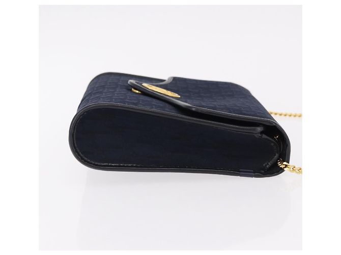 Christian Dior Trotter Canvas Chain Shoulder Bag Navy Gold - vista 4