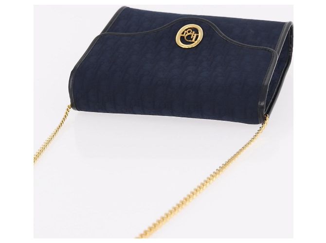 Christian Dior Trotter Canvas Chain Shoulder Bag Navy Gold - vista 6