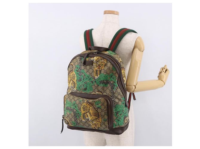 GUCCI GG Supreme Web Sherry Line Backpack PVC Bengal Beige 428027 - vista 27
