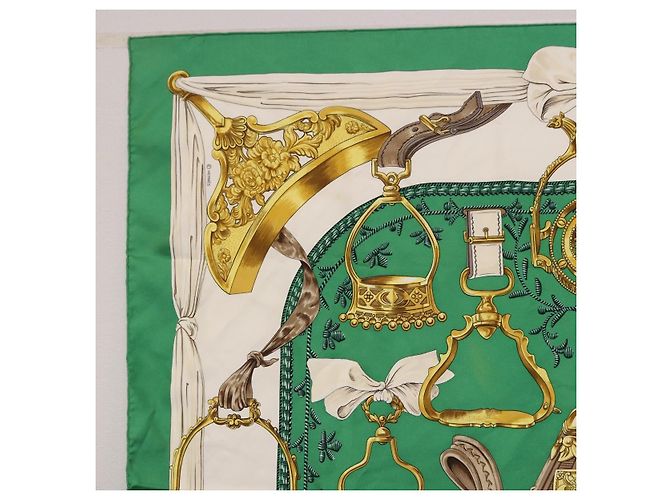 Hermès HERMES Pañuelo Carre 90 ETRIERS Seda Verde - vista 2