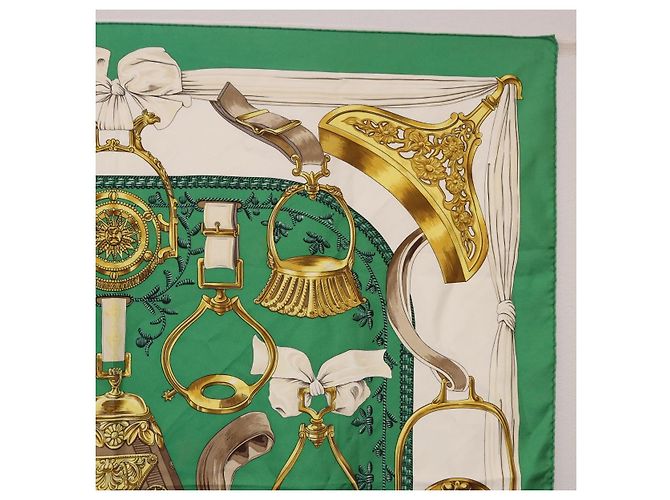 Hermès HERMES Pañuelo Carre 90 ETRIERS Seda Verde - vista 4