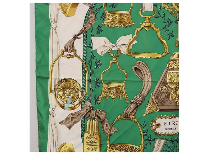 Hermès HERMES Pañuelo Carre 90 ETRIERS Seda Verde - vista 5