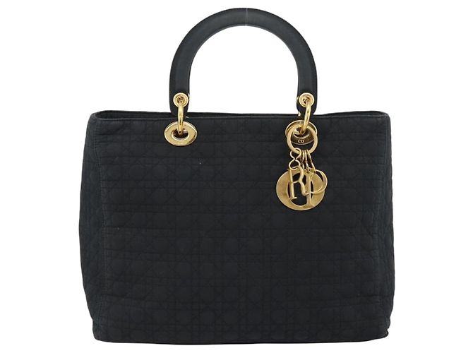 Christian Dior Lady Dior Canage Sac à Main Canvas Black Gold - vue 13