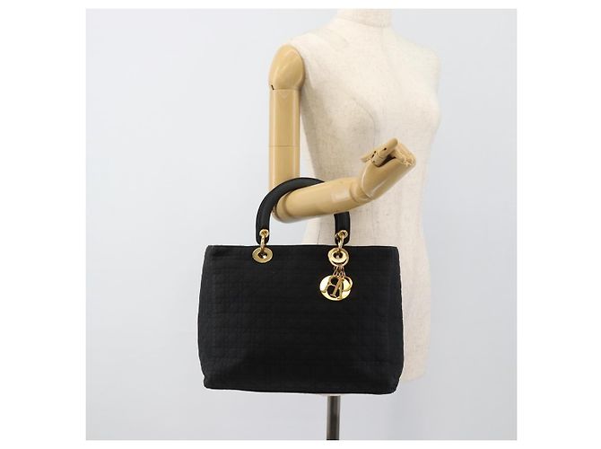 Christian Dior Lady Dior Canage Sac à Main Canvas Black Gold - vue 22