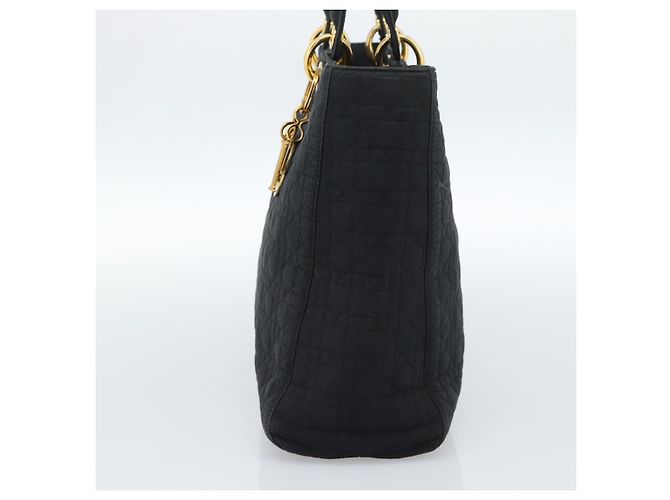 Christian Dior Lady Dior Canage Sac à Main Canvas Black Gold - vue 4