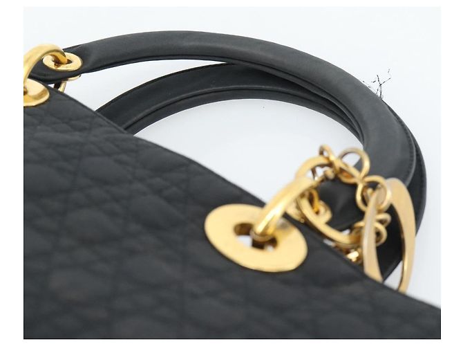 Christian Dior Lady Dior Canage Sac à Main Canvas Black Gold - vue 8