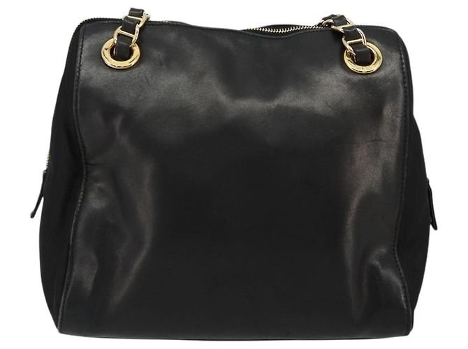 PRADA Bolsa de ombro com corrente em couro preto e dourado - vista 2