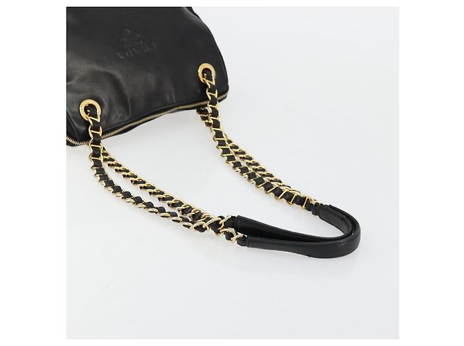 PRADA Bolsa de ombro com corrente em couro preto e dourado - vista 7