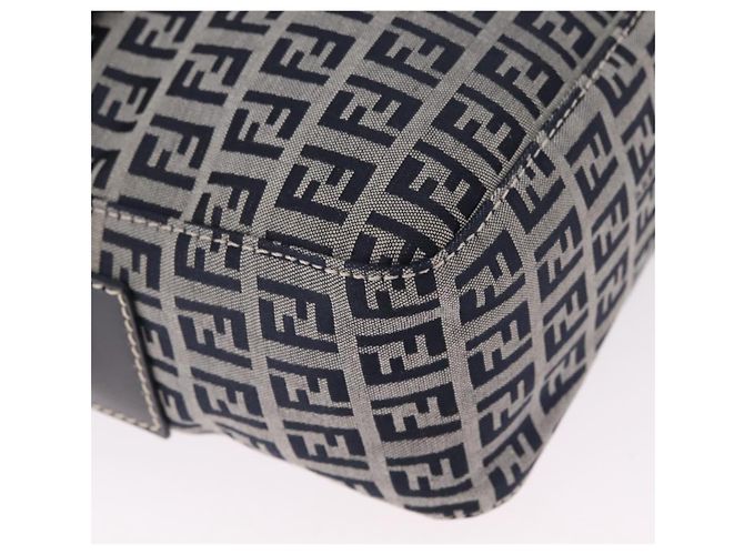 FENDI Zucchino Canvas Shoulder Bag Navy Silver - vista 13