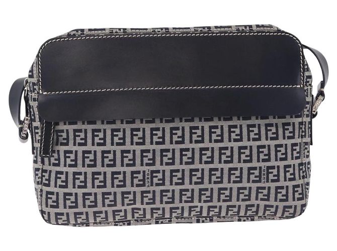 FENDI Zucchino Canvas Shoulder Bag Navy Silver - vista 2