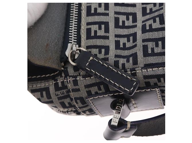 FENDI Zucchino Canvas Shoulder Bag Navy Silver - vista 24