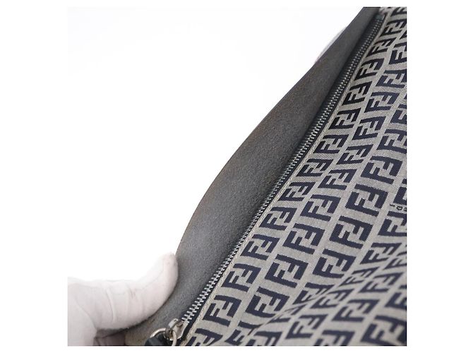 FENDI Zucchino Canvas Shoulder Bag Navy Silver - vista 25