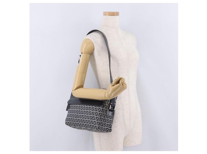 FENDI Zucchino Canvas Shoulder Bag Navy Silver - vista 28
