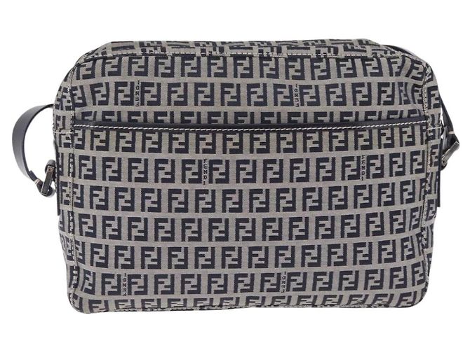 FENDI Zucchino Canvas Shoulder Bag Navy Silver - vista 3