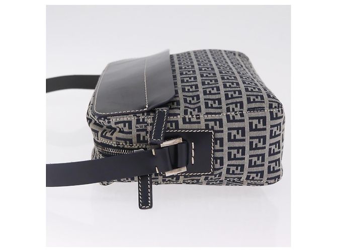 FENDI Zucchino Canvas Shoulder Bag Navy Silver - vista 5