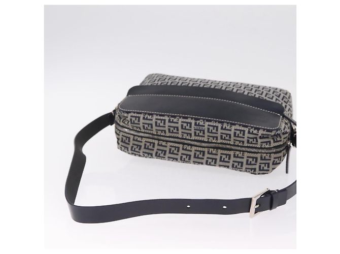 FENDI Zucchino Canvas Shoulder Bag Navy Silver - vista 7