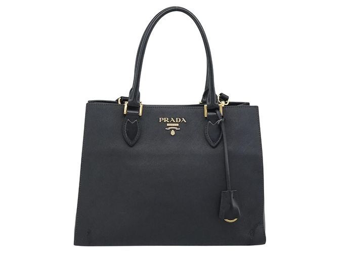 PRADA Hand Bag Safiano Leather 2way Black Gold - vista 2