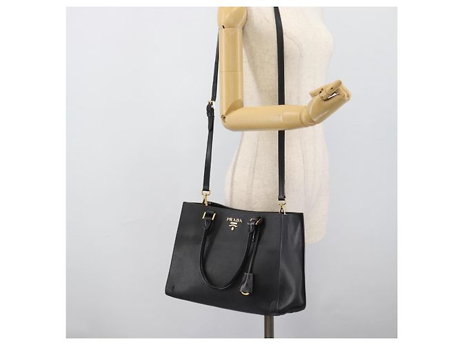 PRADA Hand Bag Safiano Leather 2way Black Gold - vista 27
