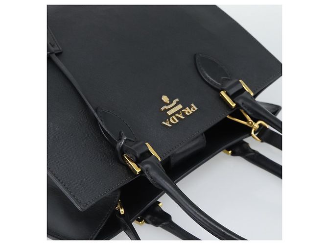 PRADA Hand Bag Safiano Leather 2way Black Gold - vista 6