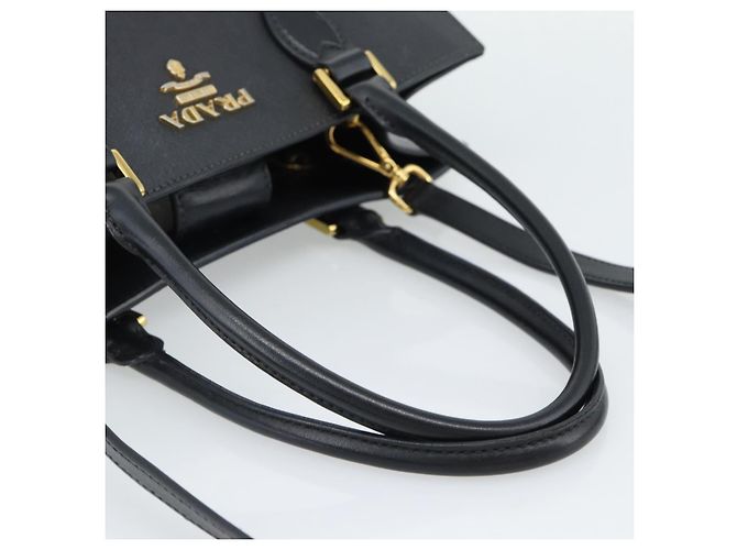 PRADA Hand Bag Safiano Leather 2way Black Gold - vista 7