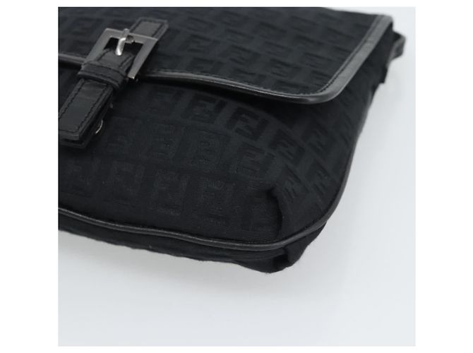 FENDI Zucchino Canvas Shoulder Bag Black Silver - vista 10